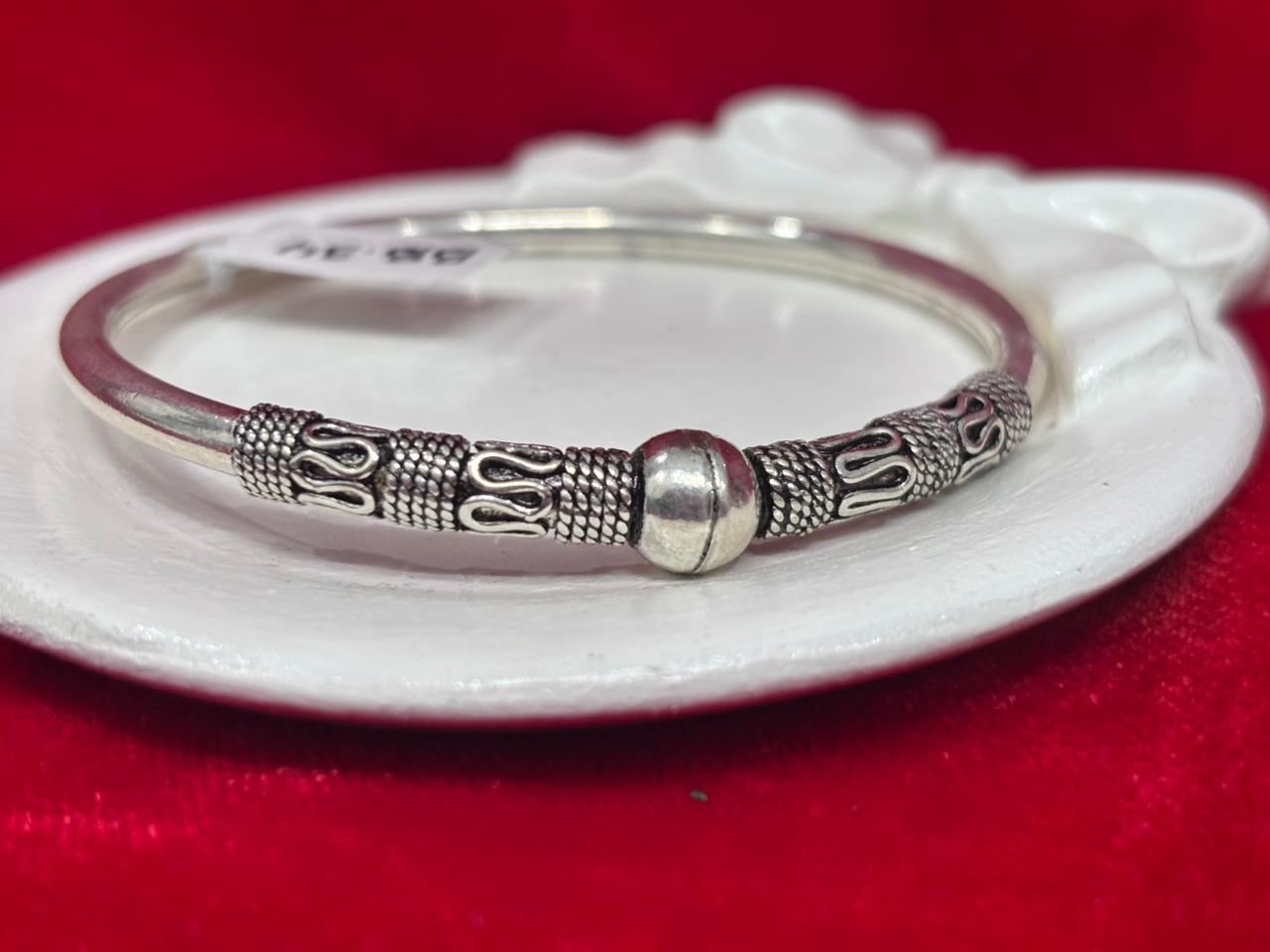 92.5 Pure Silver Openable Solid Oxidised Mandala kada Bracelet