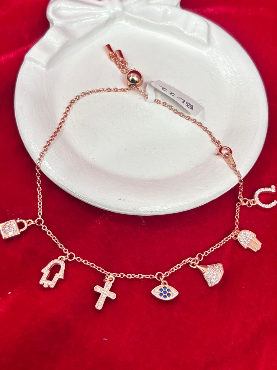 92.5 Pure Silver Openable Pandora Charms 2 in 1 Adjustable Rose Gold Bracelet cum Anklet Dual Locking System (1 piece) Design No. 2