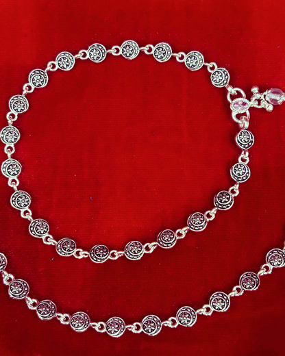 Real Silver Designer Oxidised Moon Star Anklets (1 pair)