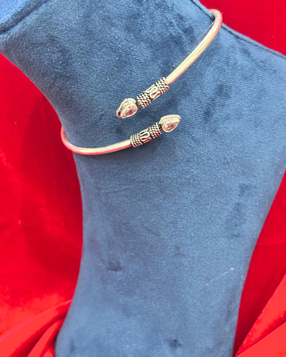 92.5 Pure Silver kada Anklets with Drop white cut stones