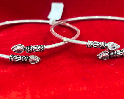 92.5 Pure Silver kada Anklets with Drop white cut stones