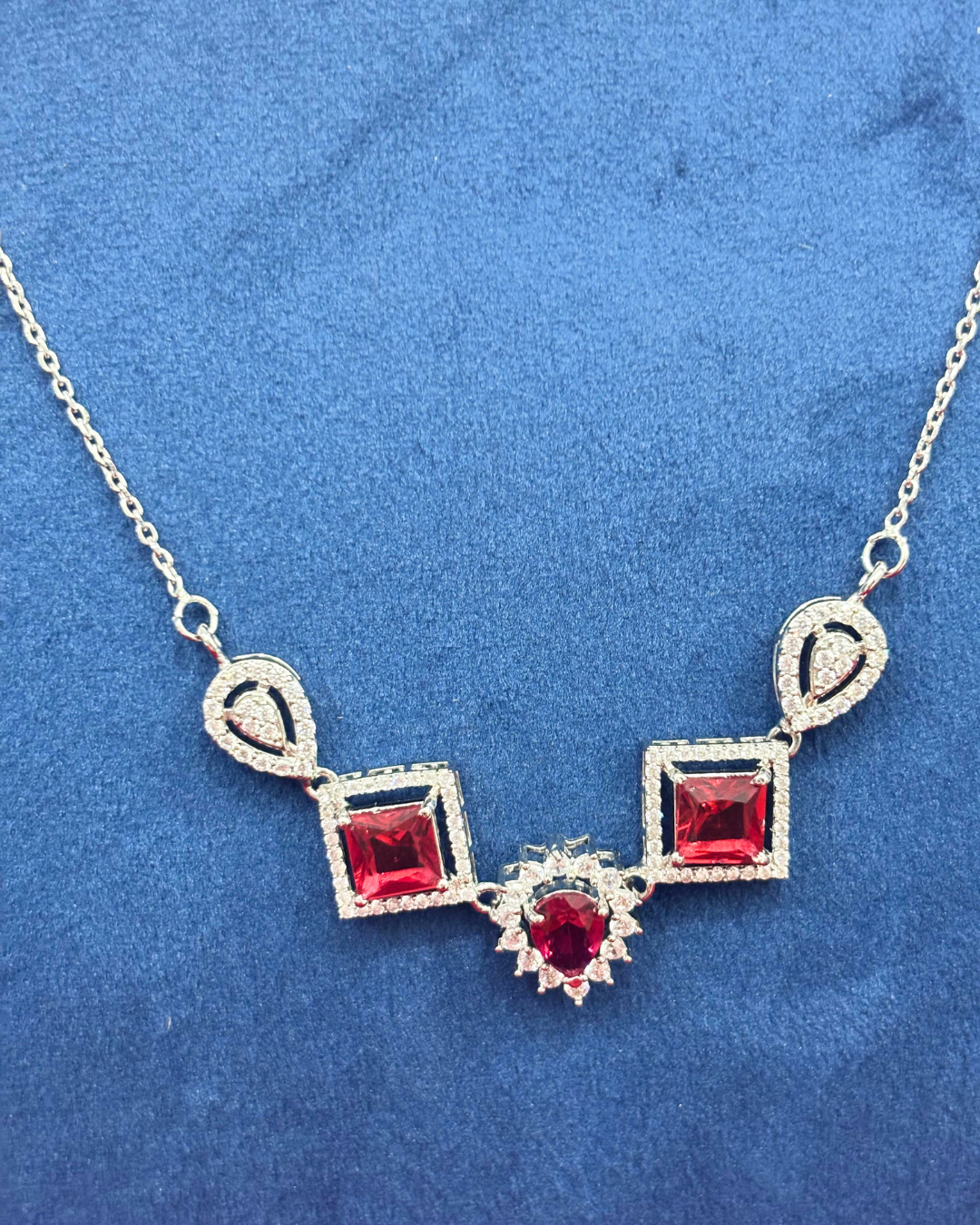 92.5 Pure Silver Ruby Necklace with Earrings