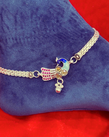 Real Silver Designer Peacock Anklets (1 pair)