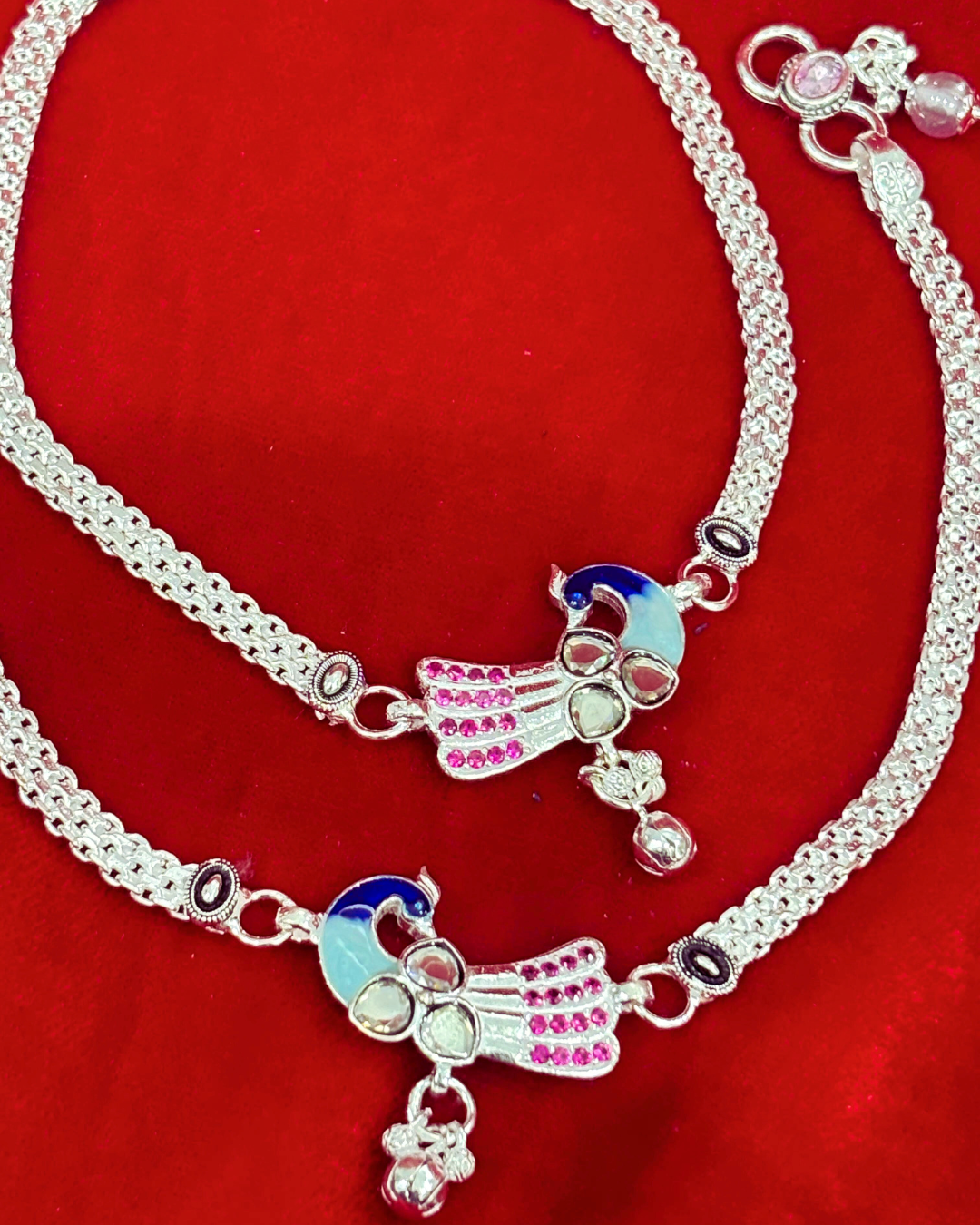 Real Silver Designer Peacock Anklets (1 pair)