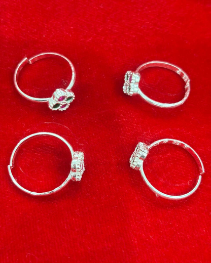 Real Silver Red & Green stone Bichiya/ Toe rings (set of 4 pieces)