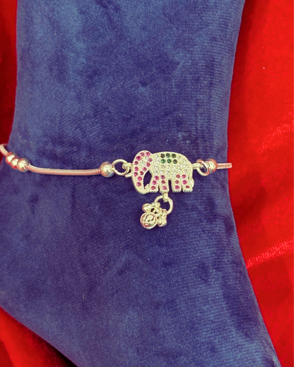 Real Silver Designer Elephant Anklets (1 pair)