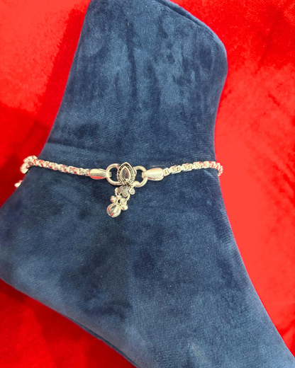 Real Silver Premium Pink Blue Green Centre Stone Bridal Anklets (1 pair)