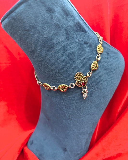 Real Silver Premium Antique Gold plated Bridal Anklets (1 pair)