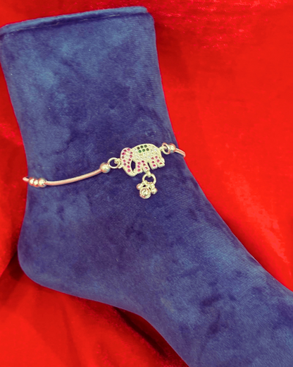 Real Silver Designer Elephant Anklets (1 pair)