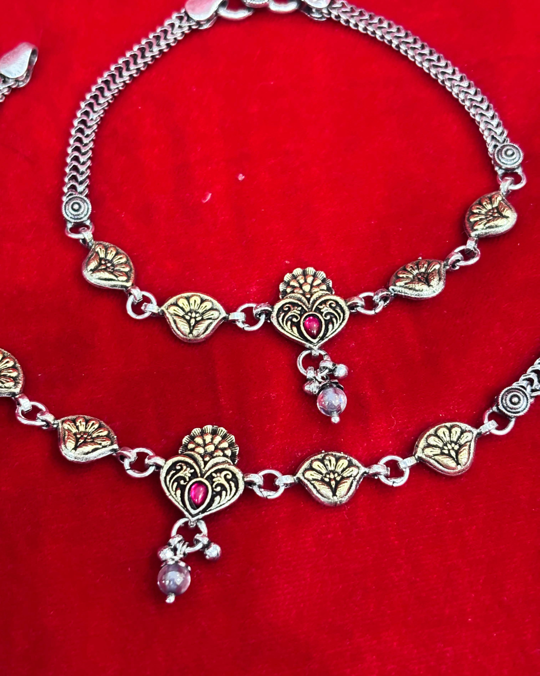 Real Silver Premium Antique Gold plated Bridal Anklets (1 pair)