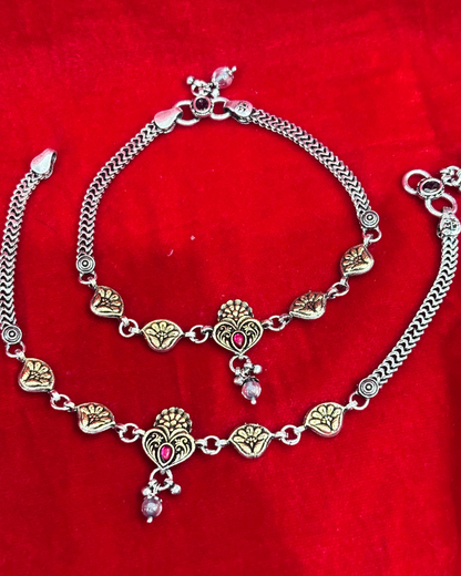 Real Silver Premium Antique Gold plated Bridal Anklets (1 pair)