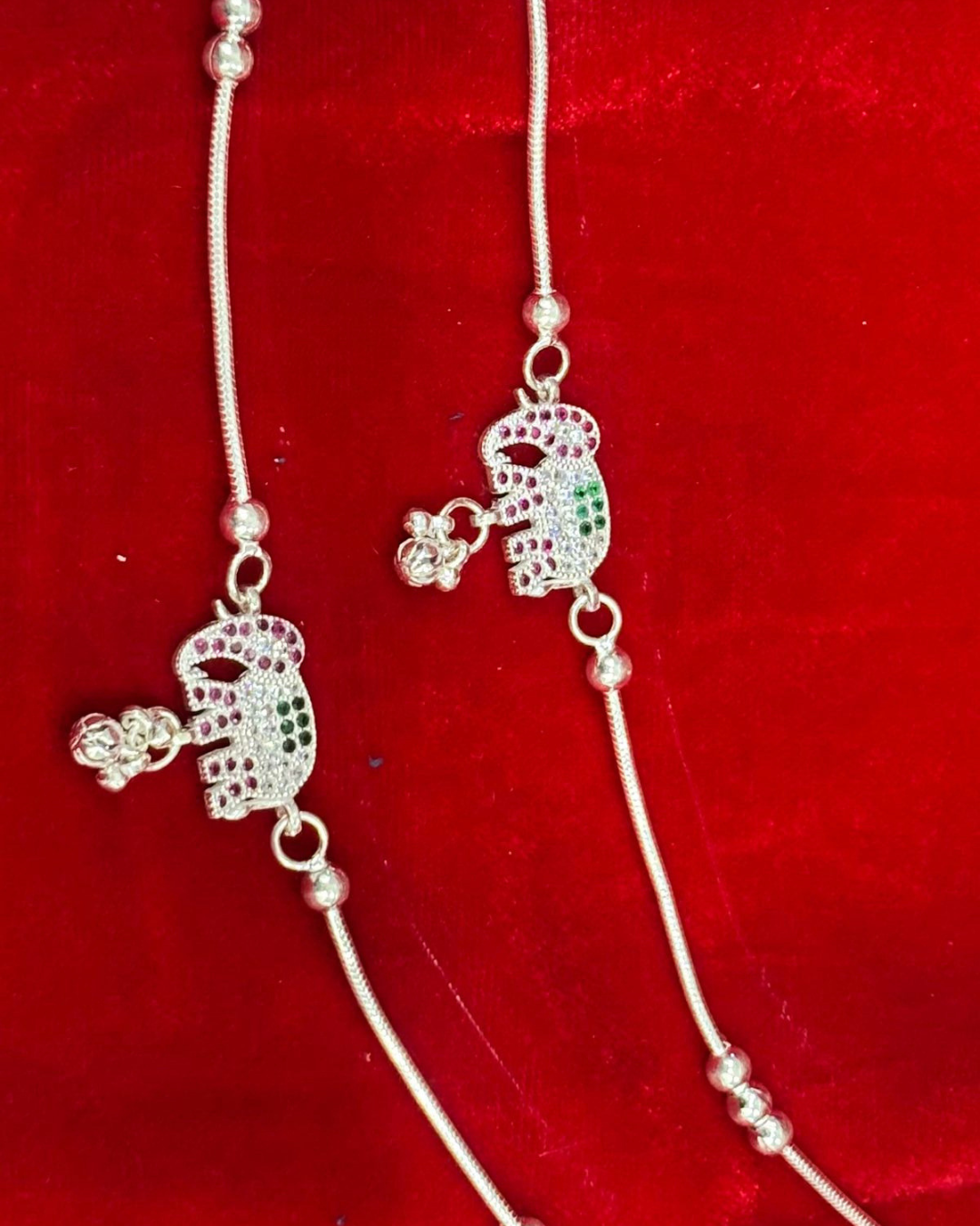 Real Silver Designer Elephant Anklets (1 pair)