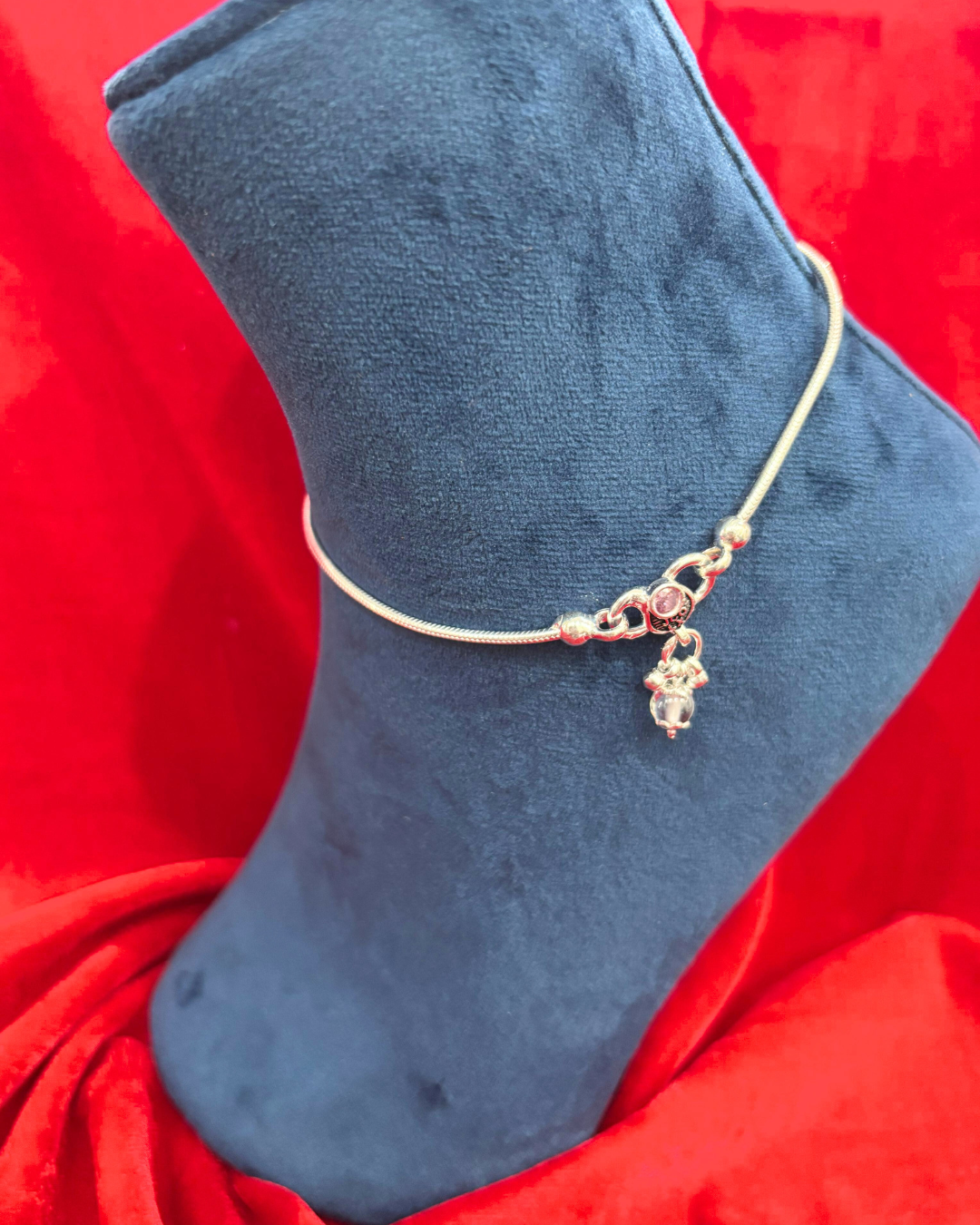 Real Silver Pink Green Peacock Dailywear Anklets (1 pair)