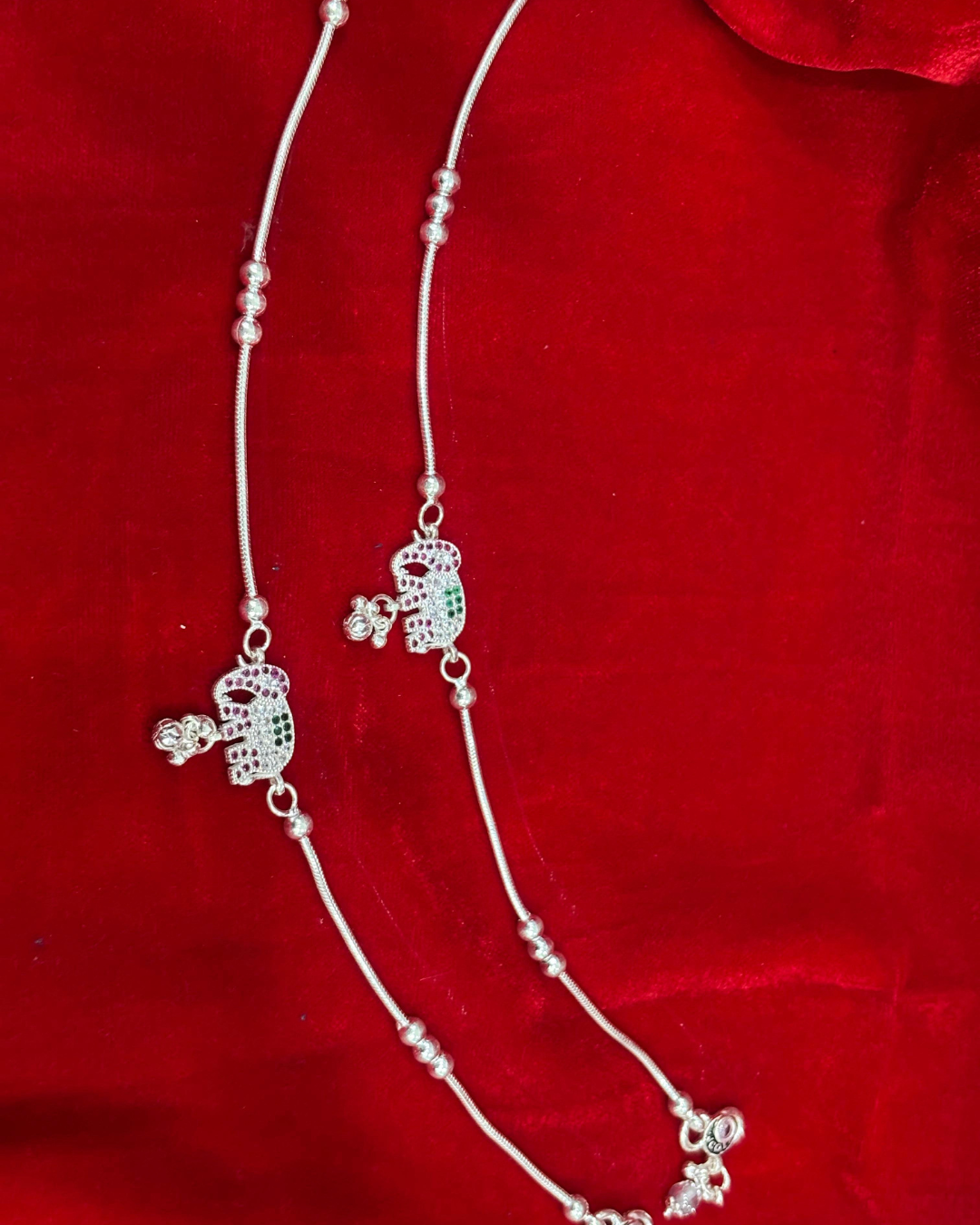 Real Silver Designer Elephant Anklets (1 pair)