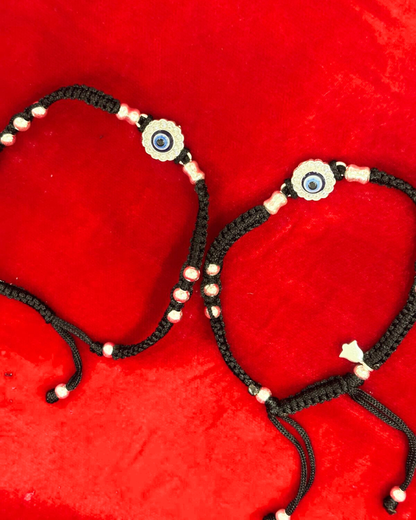 Real Silver Adjustable Evil Eye Dhaga Dailywear Anklets (1 pair)
