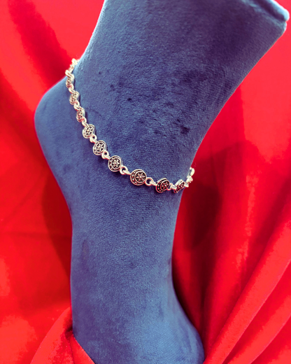 Real Silver Designer Oxidised Moon Star Anklets (1 pair)