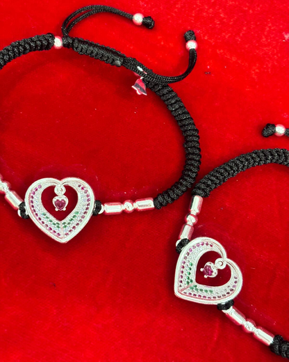Real Silver Adjustable Heart Dhaga Dailywear Anklets (1 pair)