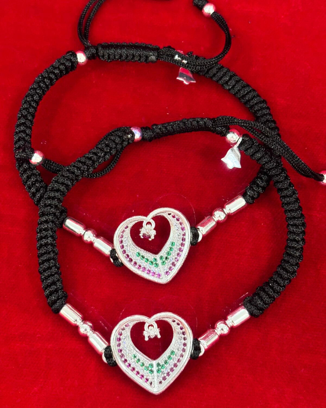 Real Silver Adjustable Heart Dhaga Dailywear Anklets (1 pair)