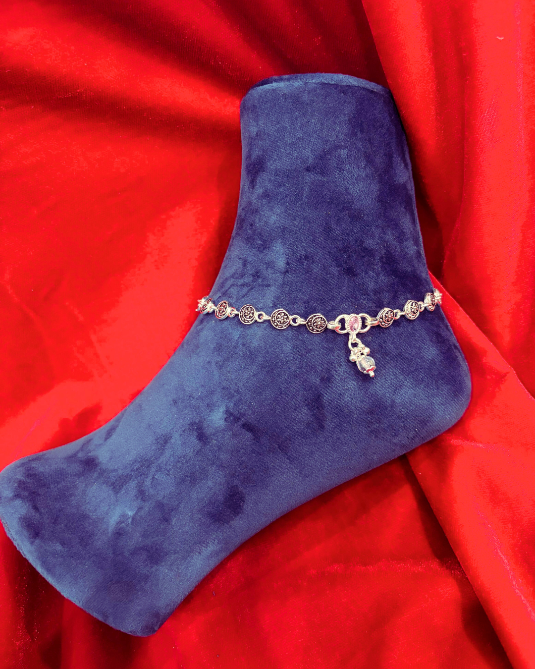 Real Silver Designer Oxidised Moon Star Anklets (1 pair)