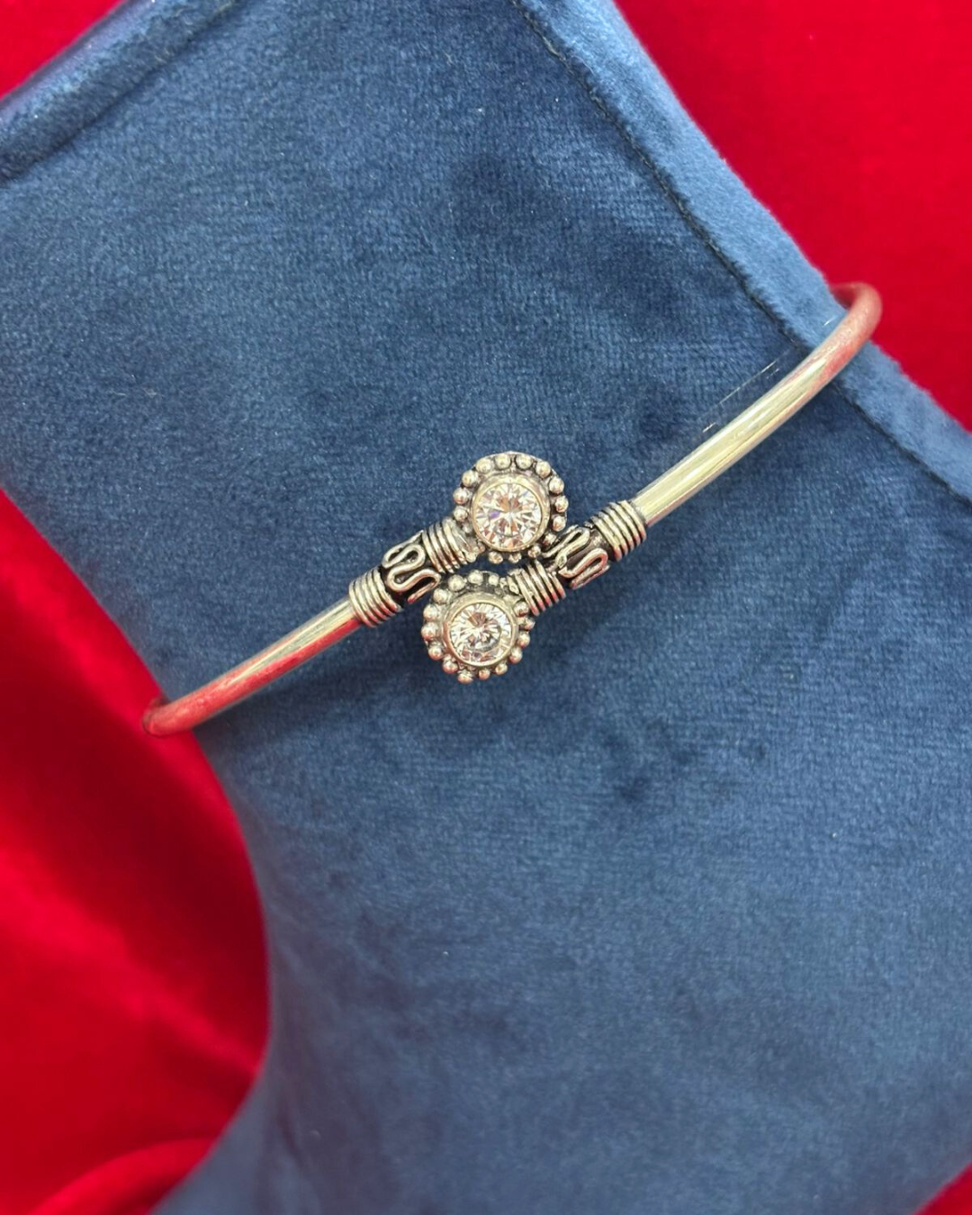 92.5 Pure Silver kada Anklets with 2 cut stones