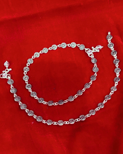 Real Silver Designer Oxidised Moon Star Anklets (1 pair)