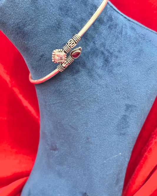 92.5 Pure Silver kada Anklets with White & Red coloured cut stones