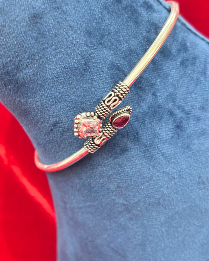 92.5 Pure Silver kada Anklets with White & Red coloured cut stones