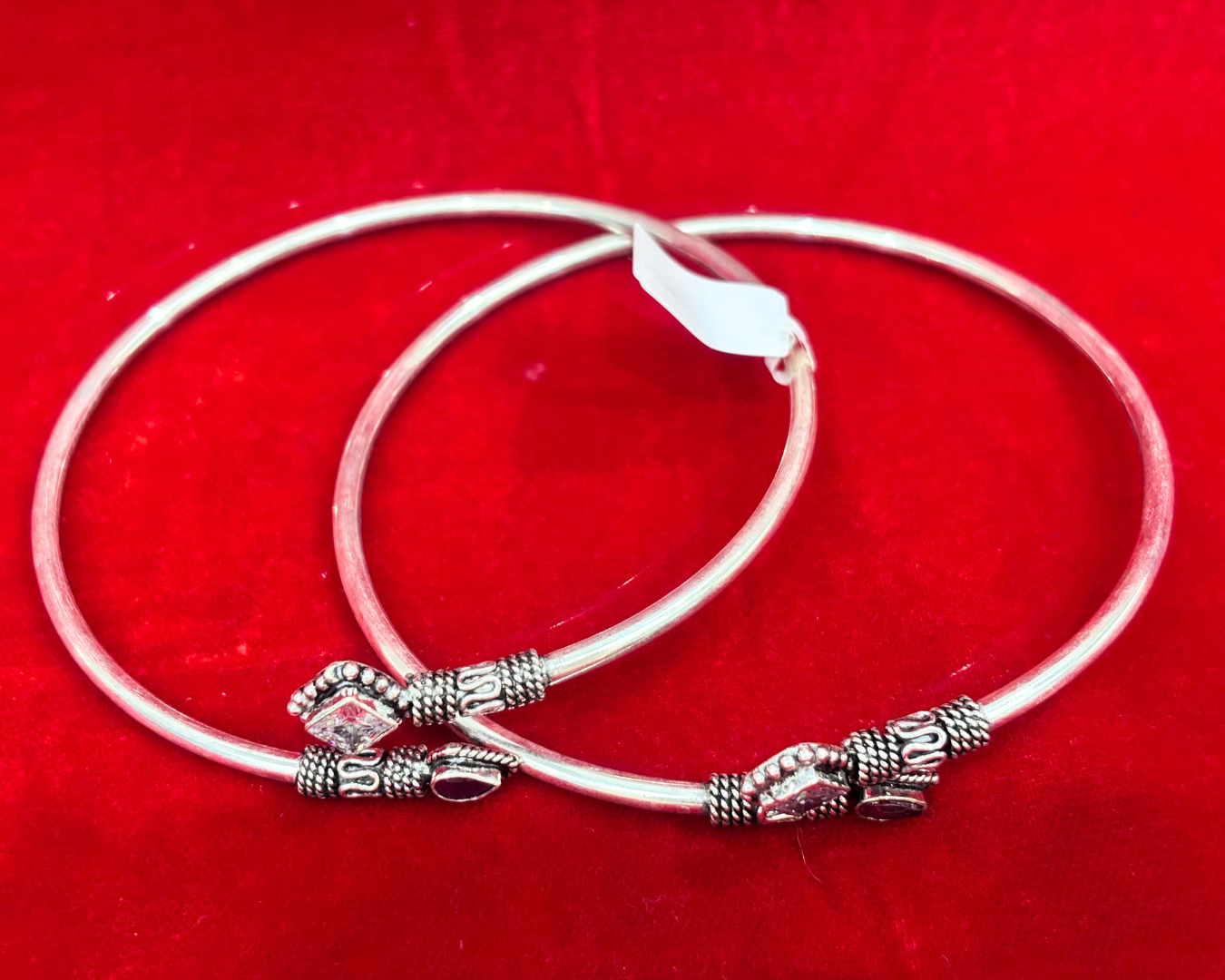 92.5 Pure Silver kada Anklets with White & Red coloured cut stones