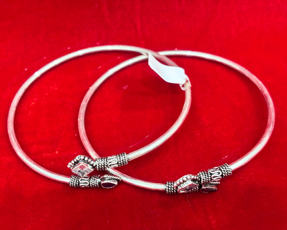 92.5 Pure Silver kada Anklets with White & Red coloured cut stones
