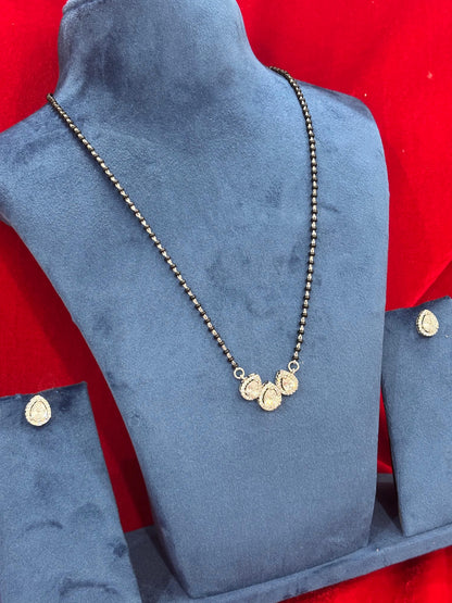 92.5 Real Silver Triple Drop Diamond Solitaire Mangalsutra with Earrings