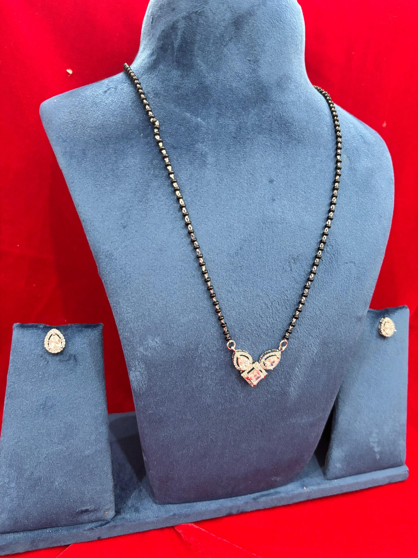 92.5 Real Silver Double Drop Diamond Mangalsutra