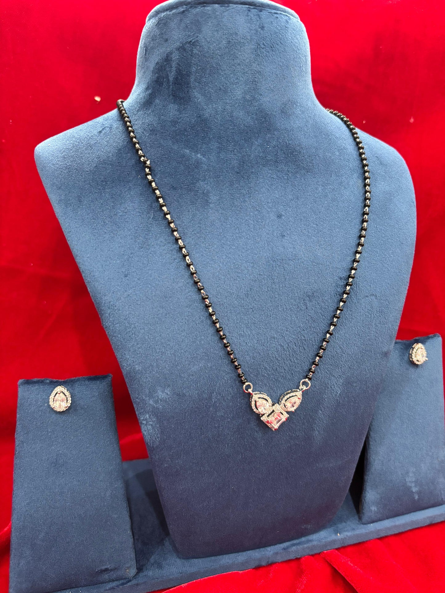 92.5 Real Silver Double Drop Diamond Mangalsutra