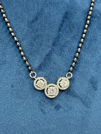 92.5 Real Silver Triple Solitaire Mangalsutra with Earrings