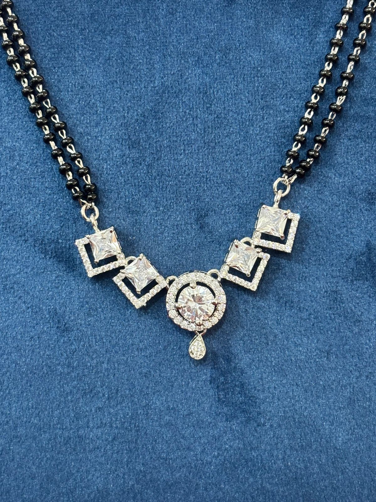 92.5 Real Silver Heavy Diamond Solitaire Mangalsutra with Earrings