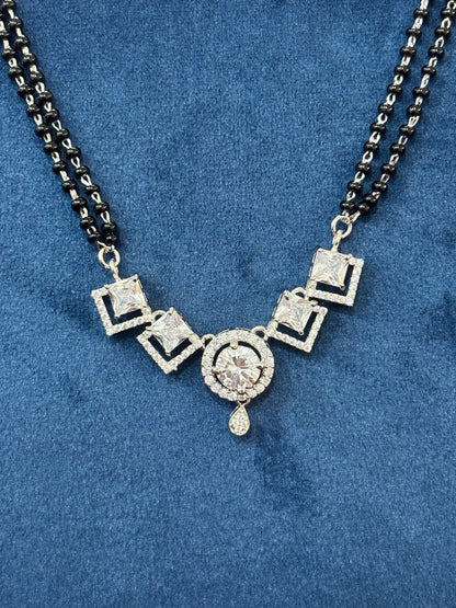 92.5 Real Silver Heavy Diamond Solitaire Mangalsutra with Earrings