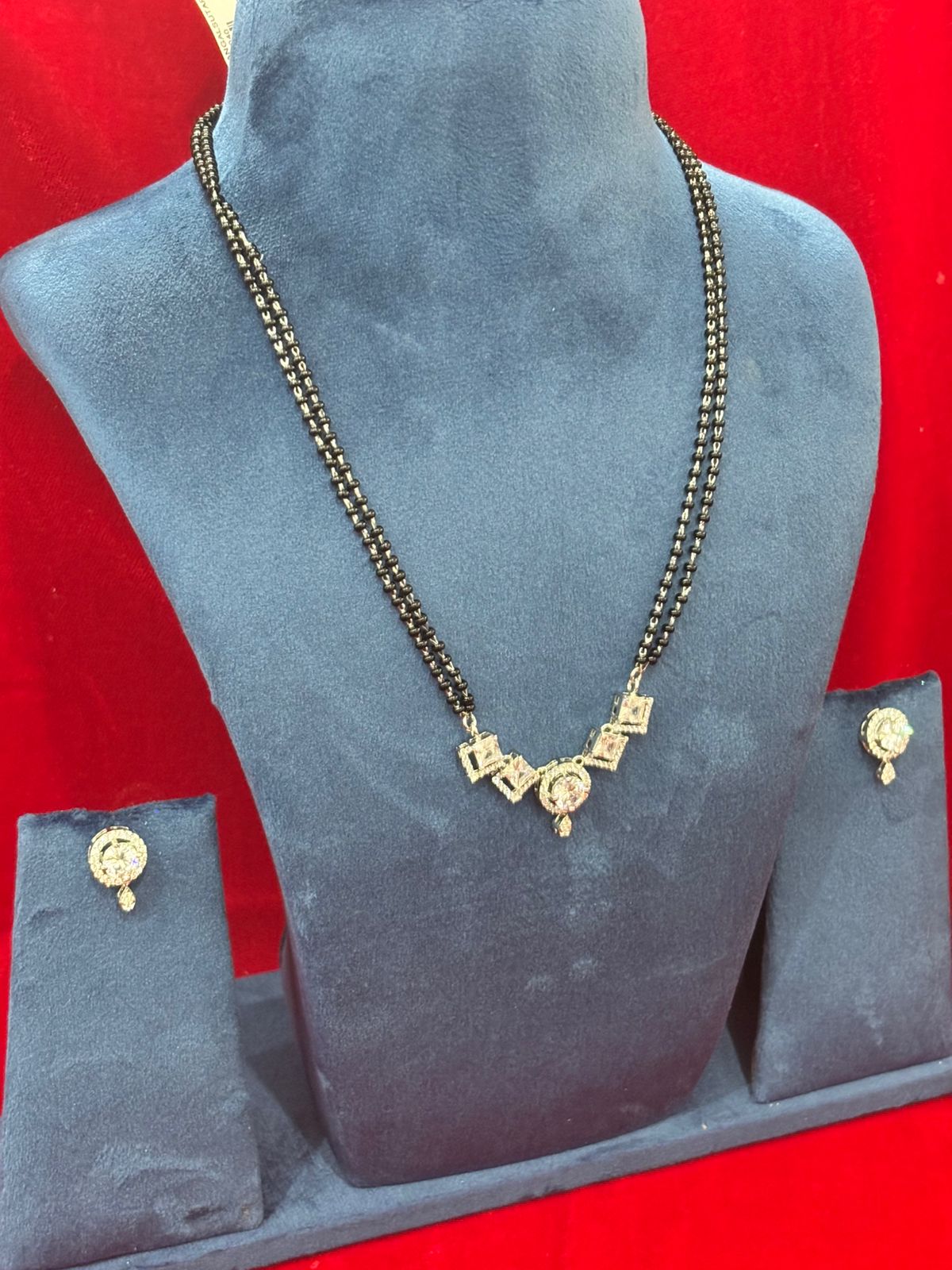 92.5 Real Silver Heavy Diamond Solitaire Mangalsutra with Earrings