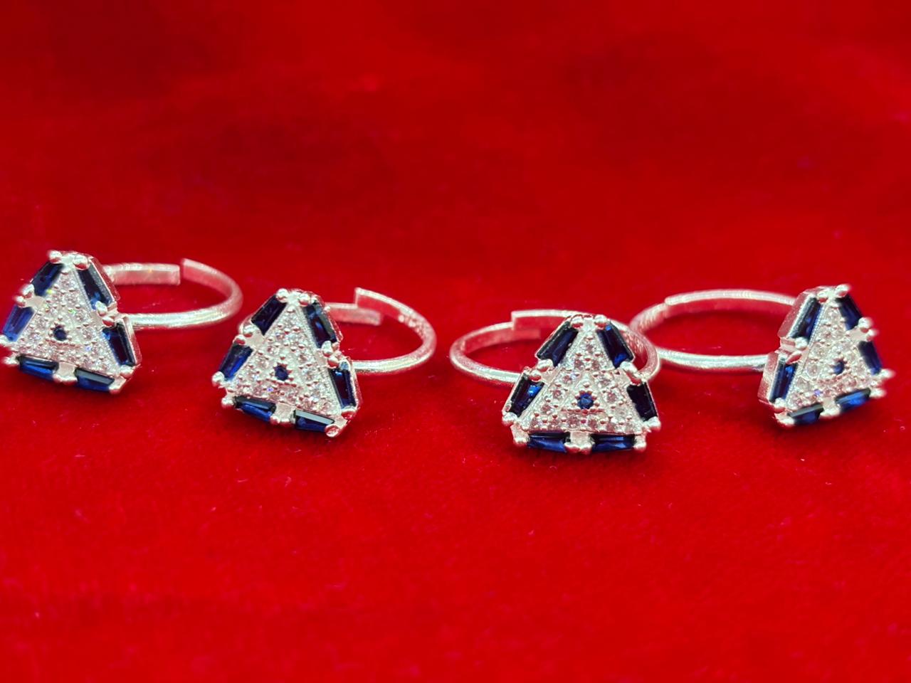 Real Silver Blue & White stones Trigonal Bichiya/ Toe rings (set of 4 pieces)