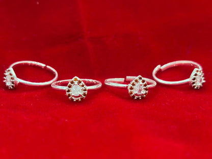 Real Silver Small Orange & White stones Drop Bichiya/ Toe rings (set of 4 pieces)