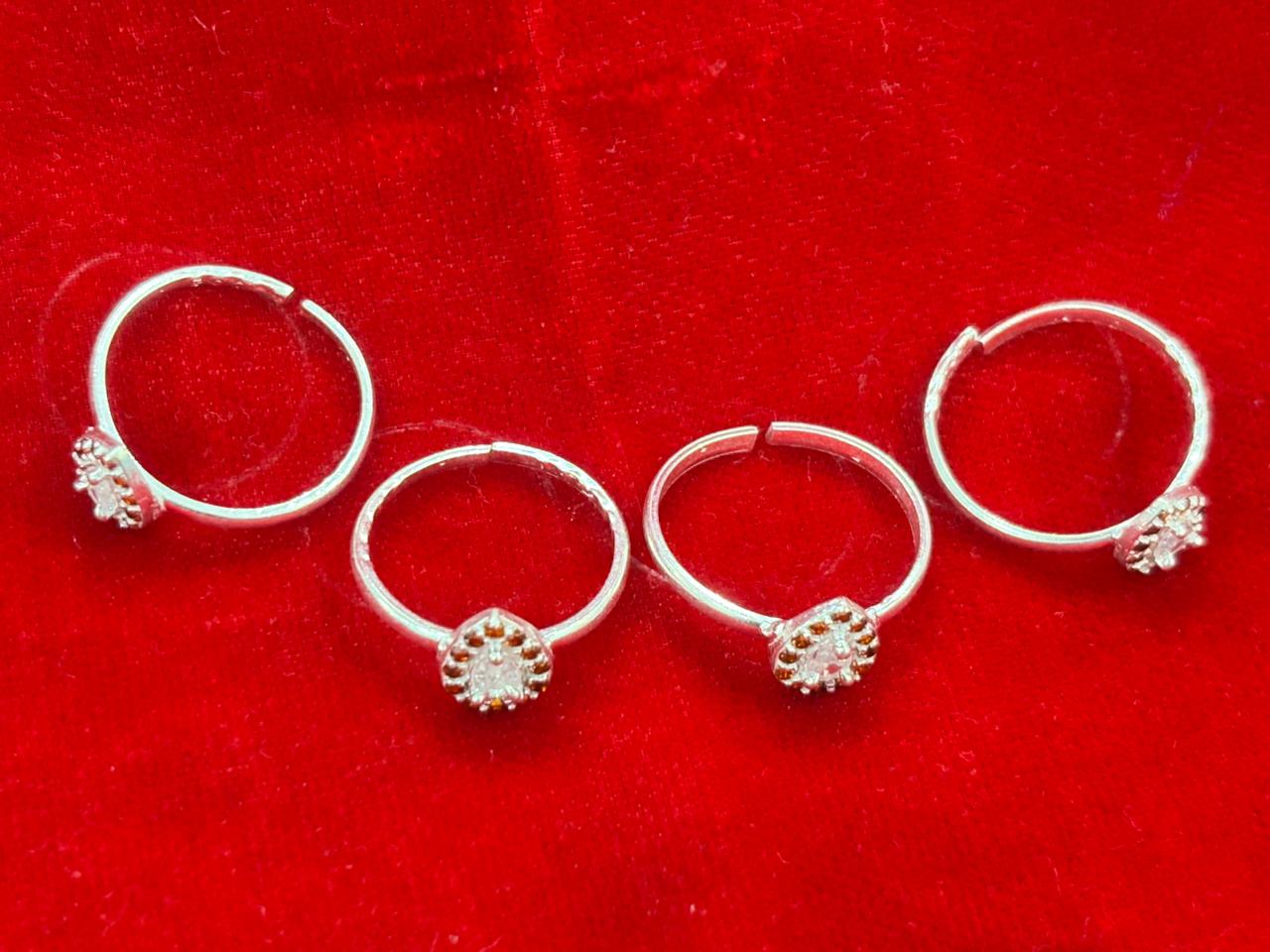 Real Silver Small Orange & White stones Drop Bichiya/ Toe rings (set of 4 pieces)