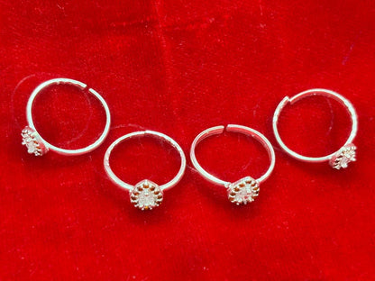 Real Silver Small Orange & White stones Drop Bichiya/ Toe rings (set of 4 pieces)