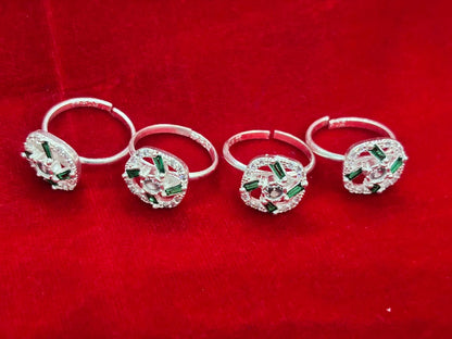 Real Silver Green stones Square Bichiya/ Toe rings (set of 4 pieces)