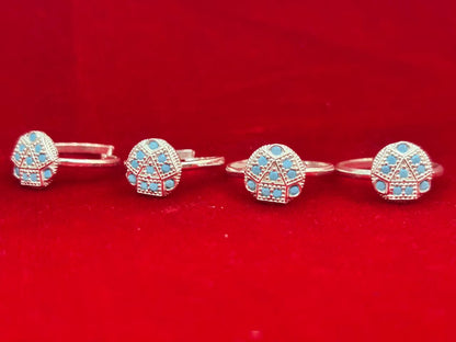 Real Silver Aqua blue stones oval Bichiya/ Toe rings (set of 4 pieces)