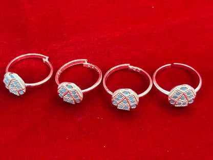 Real Silver Aqua blue stones oval Bichiya/ Toe rings (set of 4 pieces)