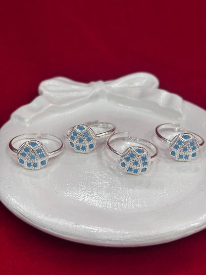 Real Silver Aqua blue stones oval Bichiya/ Toe rings (set of 4 pieces)