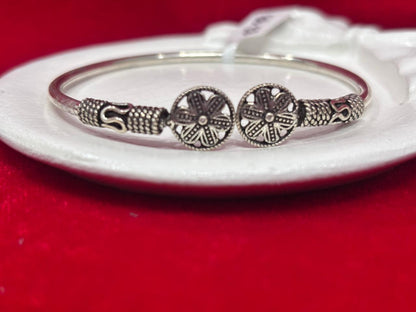 92.5 Pure Silver Adjustable Solid Double Wheel Oxidised kada Bracelet