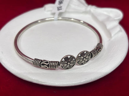 92.5 Pure Silver Adjustable Solid Double Wheel Oxidised kada Bracelet