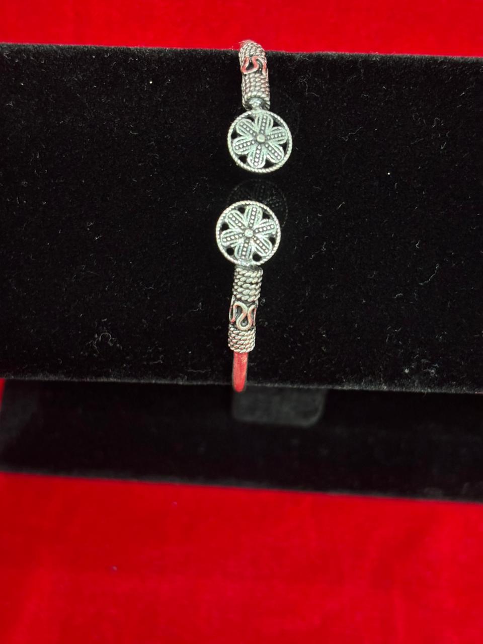 92.5 Pure Silver Adjustable Solid Double Wheel Oxidised kada Bracelet