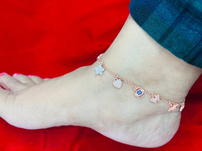 92.5 Pure Silver Openable Pandora Charms 2 in 1 Adjustable Rose Gold Bracelet cum Anklet Dual Locking System (1 piece) Design No. 1