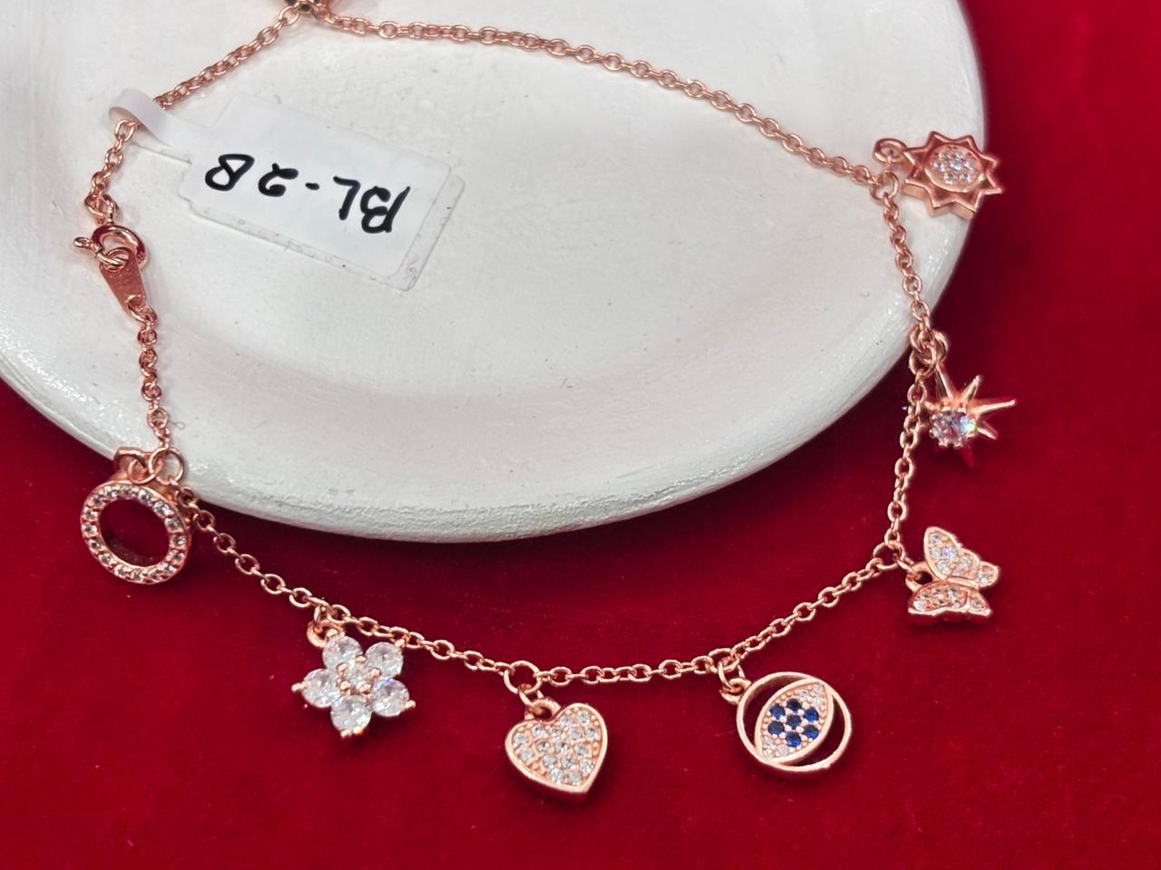92.5 Pure Silver Openable Pandora Charms 2 in 1 Adjustable Rose Gold Bracelet cum Anklet Dual Locking System (1 piece) Design No. 1