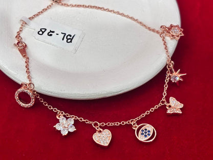 92.5 Pure Silver Openable Pandora Charms 2 in 1 Adjustable Rose Gold Bracelet cum Anklet Dual Locking System (1 piece) Design No. 1